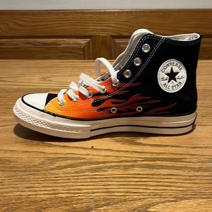 Converse Chuck 70 high black enamel red flame.  New in box. Authenticated.